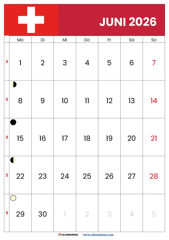 Juni 2026 Feiertage Schweiz