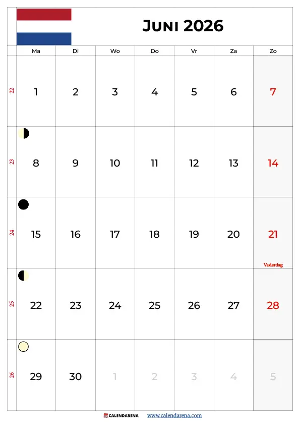 Juni 2026 Kalender PDF