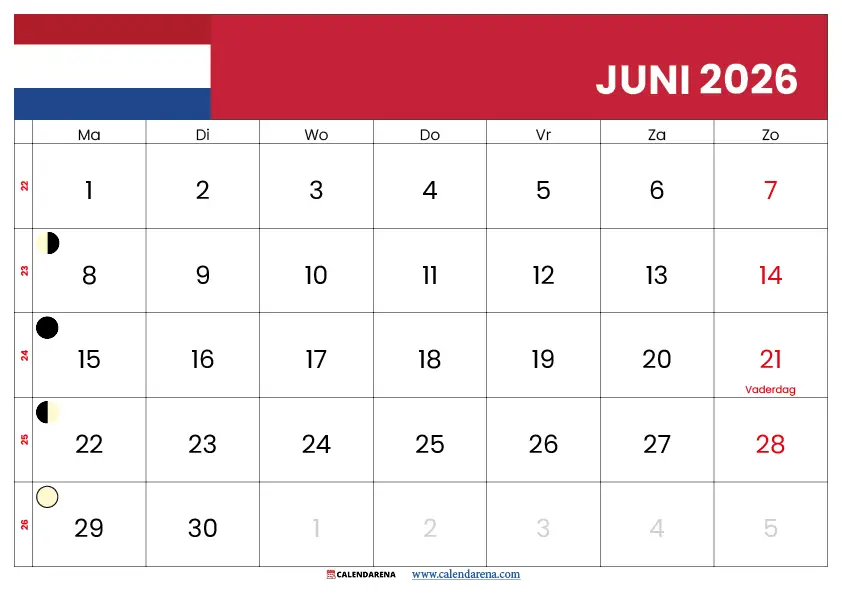 Juni Kalender 2026