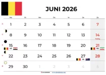 Kalender Juni 2026 Belgie