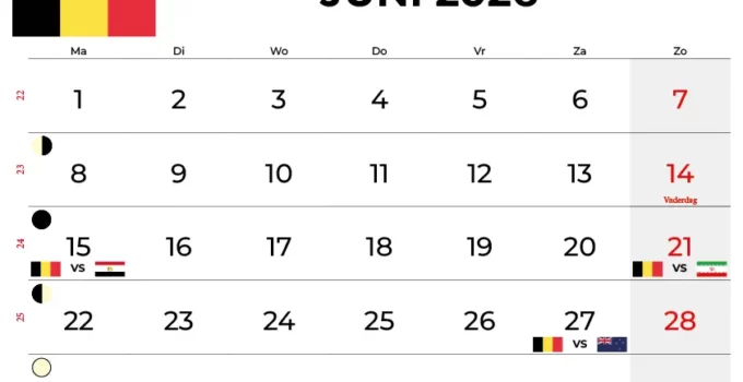 Kalender Juni 2026 Belgie