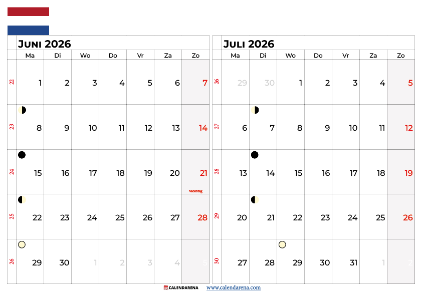 Kalender Juni Juli 2026