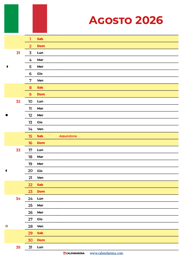 Calendario Agosto 2026 Con Festivit Stampa Gratis Pdf Calendario Agosto 2026 Con Festivit Stampa Gratis Pdf