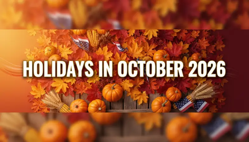 Holidays in October 2026 calendar featuring Columbus Day, Halloween, and all US federal and state observances