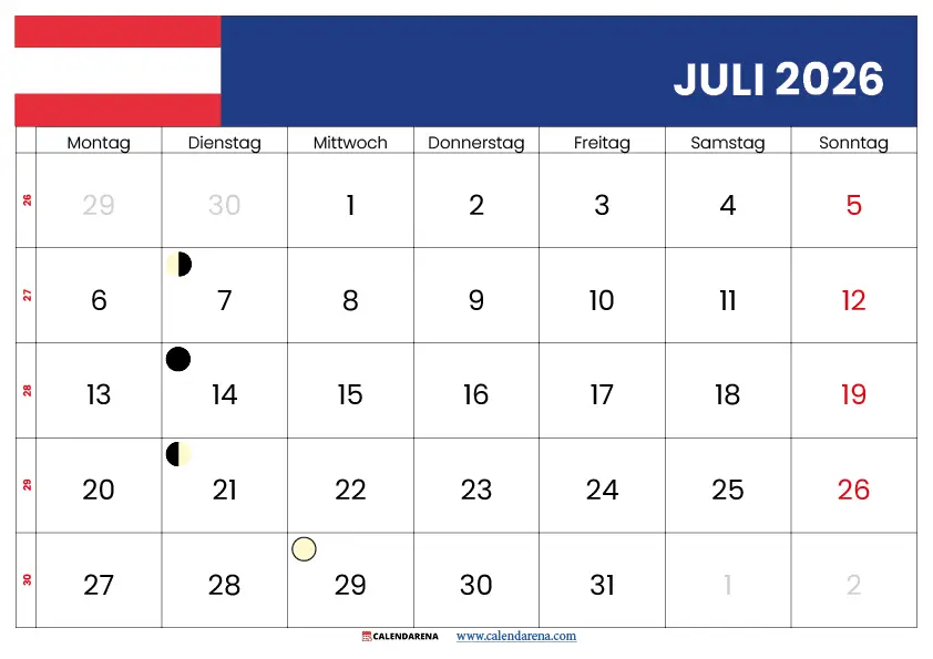 Kalender Juli 2026 Zum Ausdrucken Österreich – Gratis PNG Hochformat herunterladen