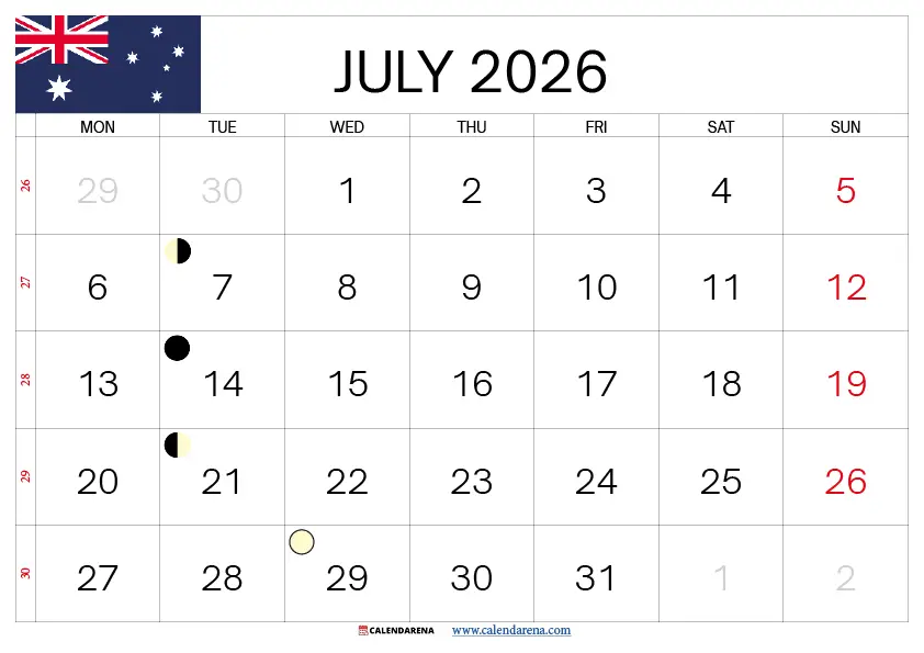 July 2026 Calendar Australia