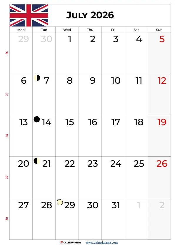 July 2026 Calendar With Holidays Uk