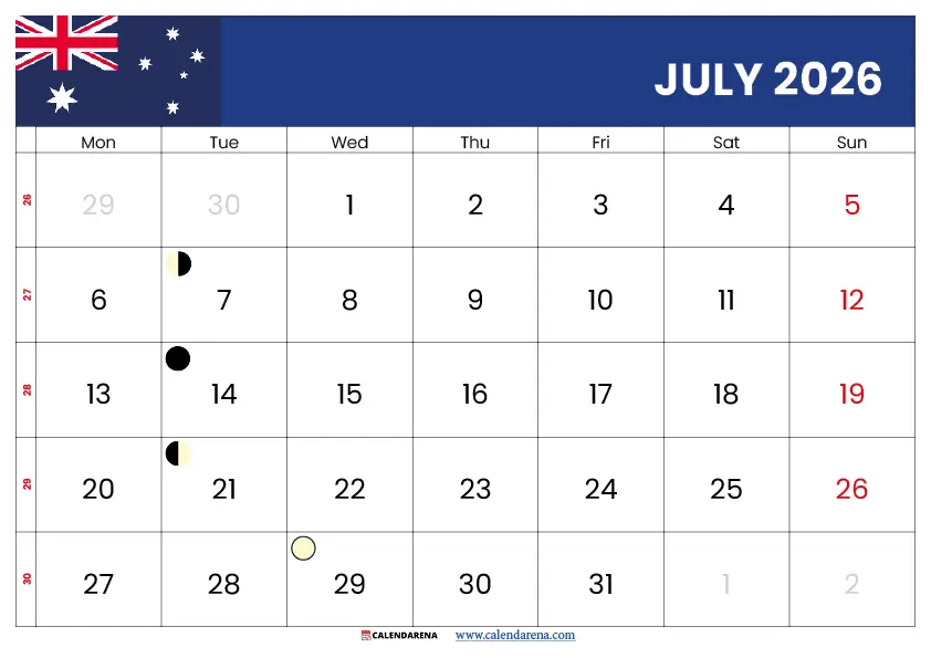 July Calendar 2026 Australia