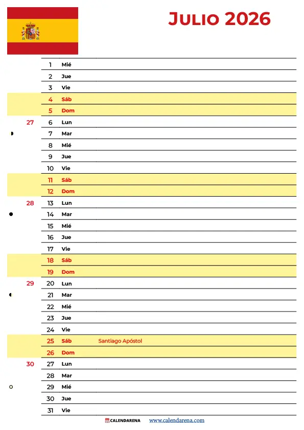 Calendario Lunar Julio 2026 España con fases lunares descarga gratuita PDF