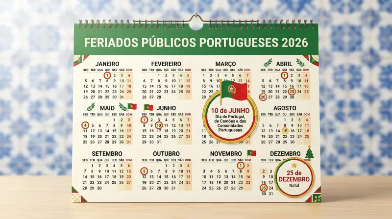 feriados 2026 Portugal calendário anual imprimir grátis