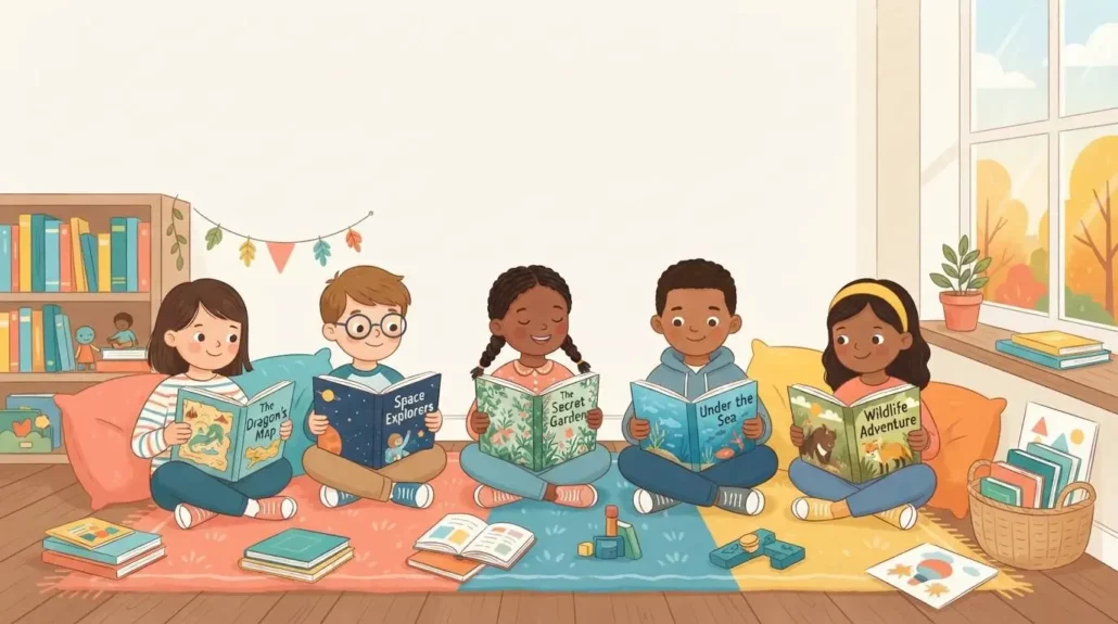 Kids reading in reading corner