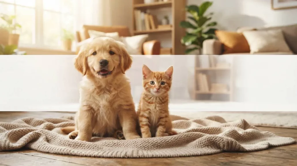 National Pet Day April 11 — puppy and kitten together at home